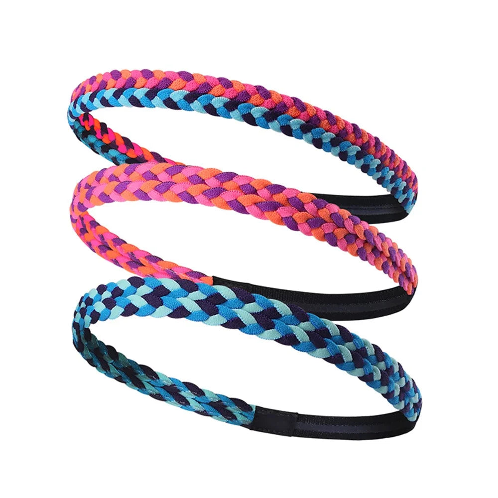 A8 Sports Running Yoga Fitness Braid Headband Unisex Non-Slip Plait Design Hair Band Sweatband - Dark Blue/Purple/Blue - 7