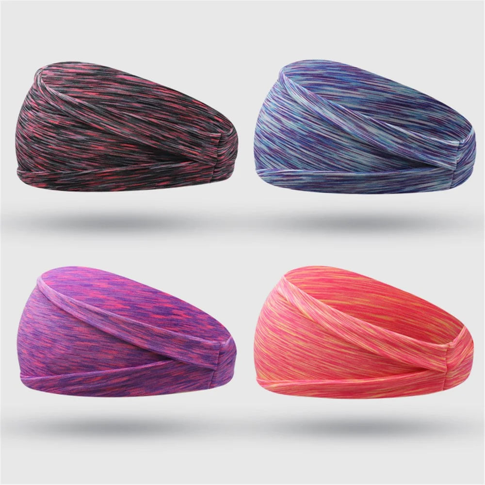C41 Elastic Workout Sports Yoga Hair Bands Non-slip Moisture Wicking Headbands for Women and Men - Pink/Purple - 4
