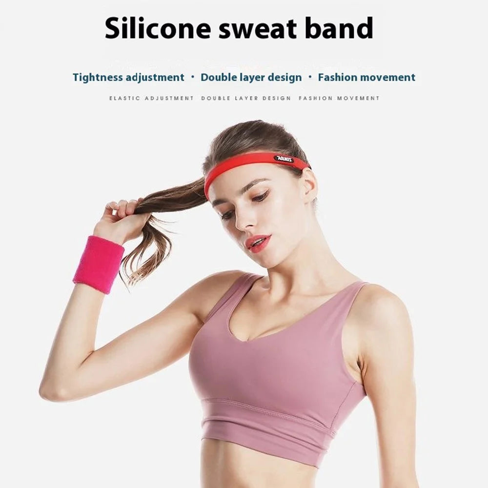AOLIKES TD-2113 Non Slip Silicone Sweatband for Sports / Fitness Running Sweat Wicking Adjustable Headband - Red - 3