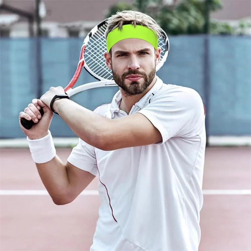 1Pc Outdoor Quick-Dry Headband Sweat-Absorbent Tennis Headscarf Elastic for Men Women - White - 6