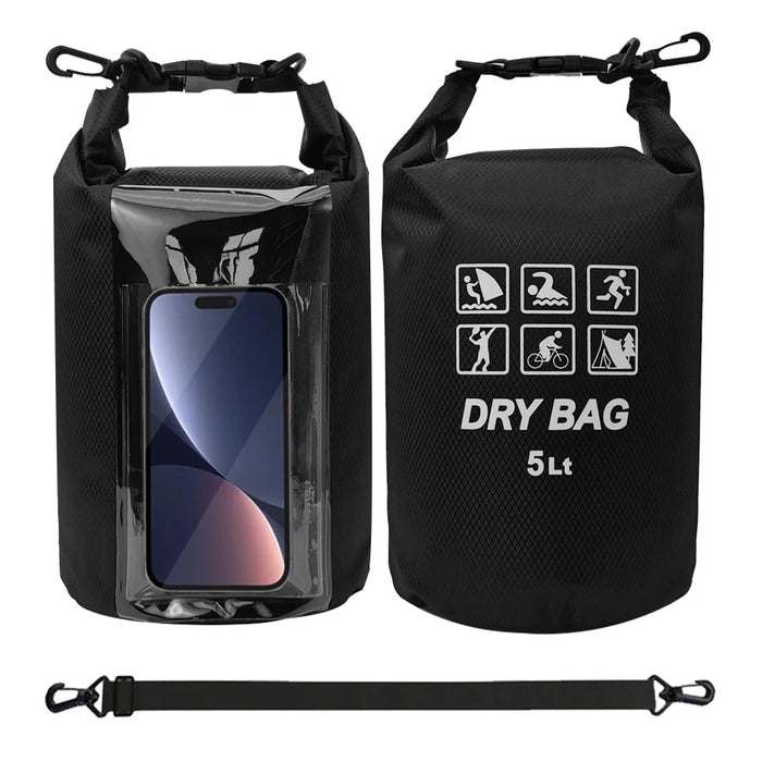 5L IPX8 Waterproof Touchscreen Phone Pouch for Swimming Drifting Dry Bag with Shoulder Strap - Black - 2