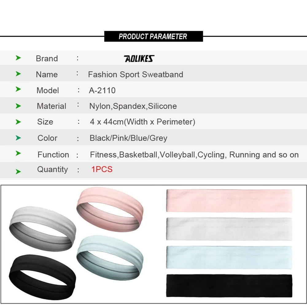 AOLIKES TD-2110 Non-Slip Heat-Dissipated Elastic Outdoor Sport Headbands Indoor Workouts Hair Headbands Sweatbands - Black - 7
