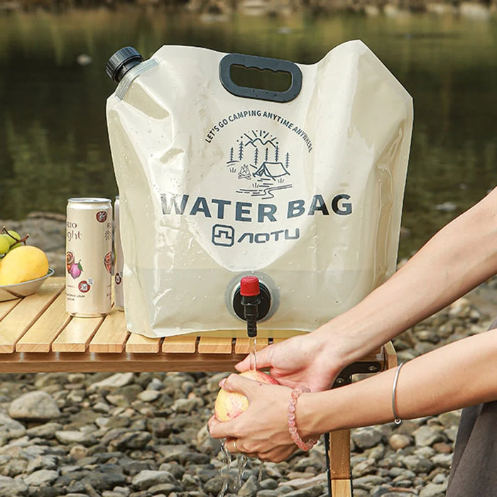 AOTU 9L Outdoor Camping Water Bag Foldable Water Storage Carrier for Hiking Climbing (BPA-Free, No FDA Certificate) - Khaki - 2