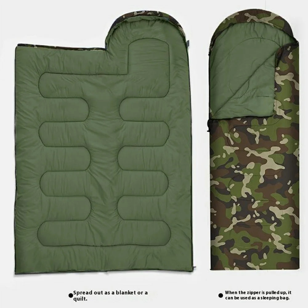 Envelope Sleeping Bag Outdoor Camping Hooded Adult Hollow Cotton Warm Sleep Bag, 0.7KG / 10-30 Degrees Celsius - Jungle Camouflage - 5