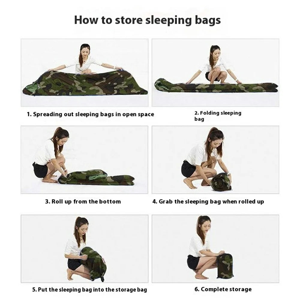 Envelope Sleeping Bag Outdoor Camping Hooded Adult Hollow Cotton Warm Sleep Bag, 0.7KG / 10-30 Degrees Celsius - Jungle Camouflage - 7