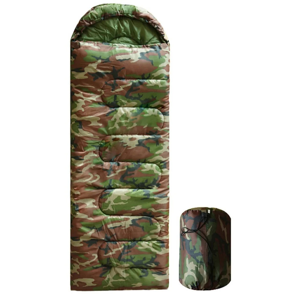 Envelope Sleeping Bag Outdoor Camping Hooded Adult Hollow Cotton Warm Sleep Bag, 0.95KG / 5-25 Degrees Celsius - Jungle Camouflage - 1