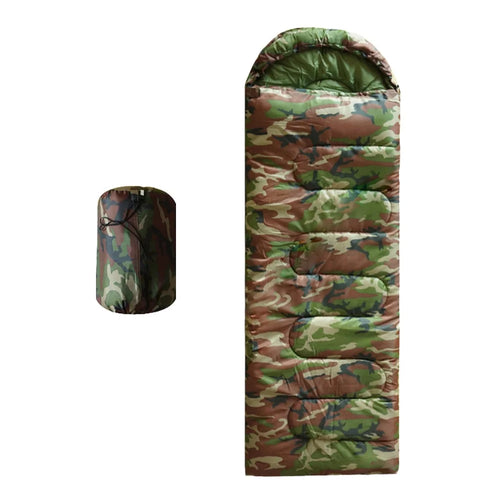Envelope Sleeping Bag Outdoor Camping Hooded Adult Hollow Cotton Warm Sleep Bag, 1.8KG / -5~15 Degrees Celsius - Jungle Camouflage - 1