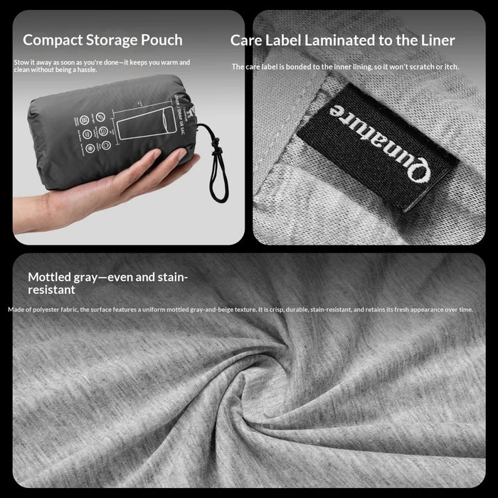 QUNATURE 600178 Sleeping Bag Liner 215x80cm Portable Travel Sheet Dustproof Warm Inner for Camping - Light Gray - 7