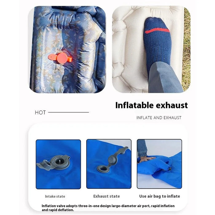 Camping Mattress Sleeping Mat Built-In Foot Pump Inflatable Sleeping Pad - Blue - 7