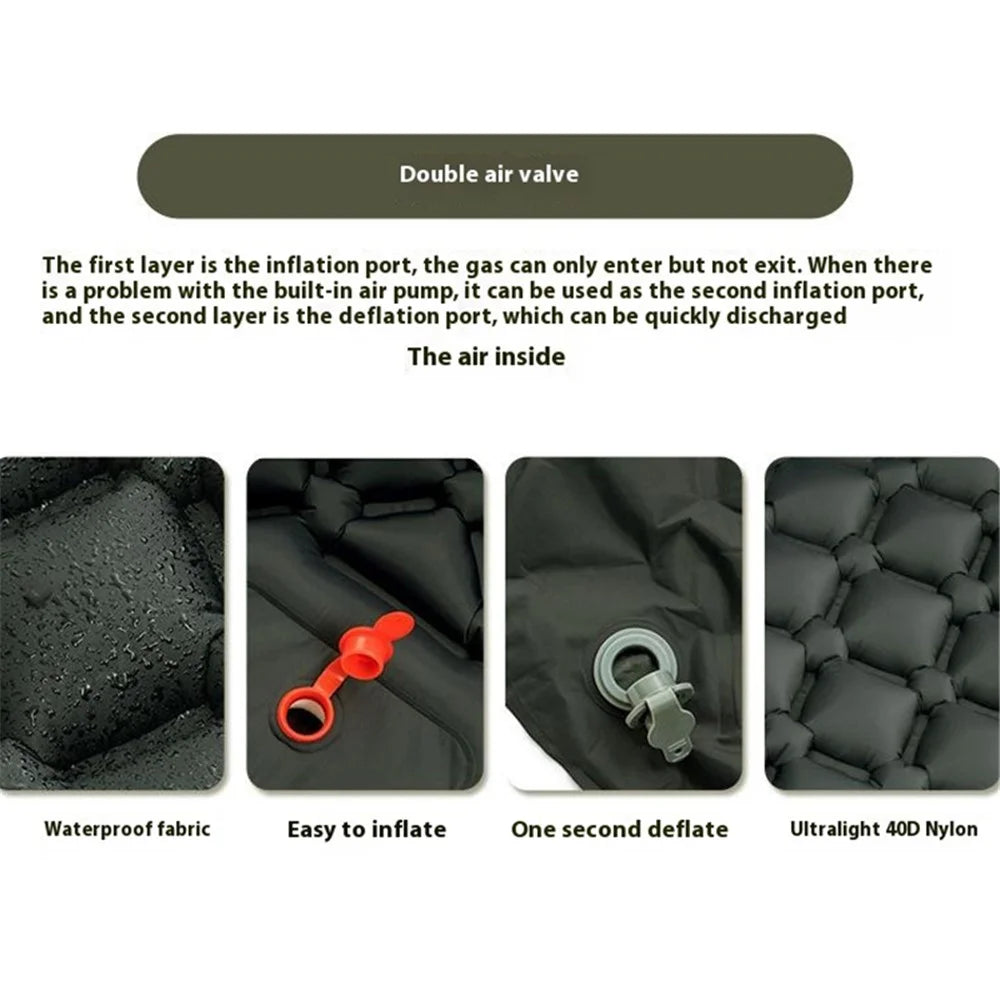 LX-T04 Easy Inflatable Camping Mattress Sleeping Mat TPU+Nylon Sleeping Pad - Navy Blue - 3
