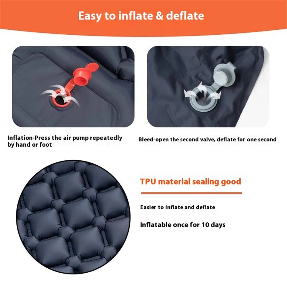LX-T04 Easy Inflatable Camping Mattress Sleeping Mat TPU+Nylon Sleeping Pad - Navy Blue - 4