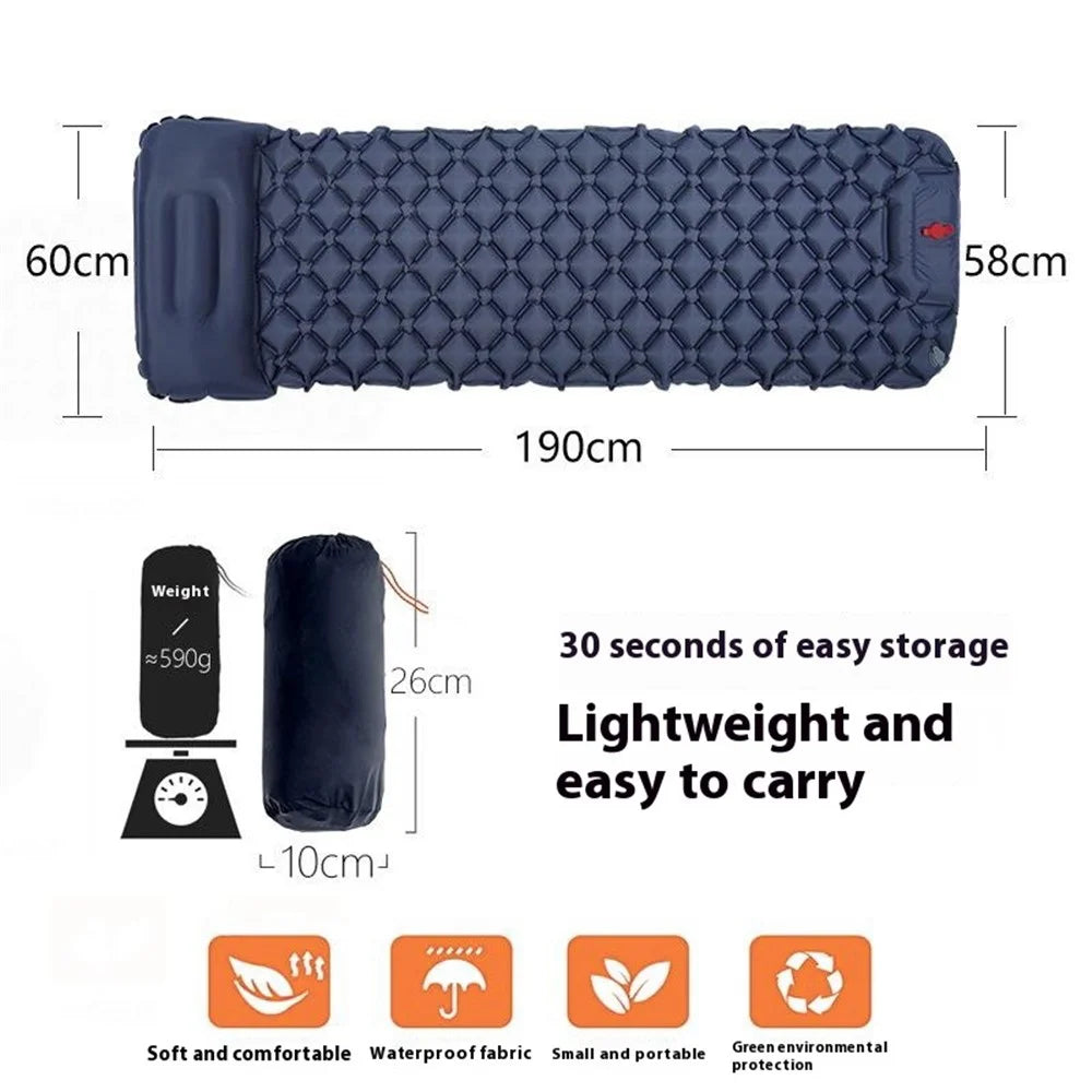 LX-T04 Easy Inflatable Camping Mattress Sleeping Mat TPU+Nylon Sleeping Pad - Navy Blue - 6