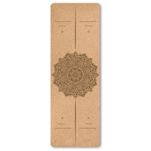183 x 58 x 0.6cm Cork Yoga Mat Dual Sided Non Slip Exercise Mat TPE Yoga Pad - Flower Line 1 - 1
