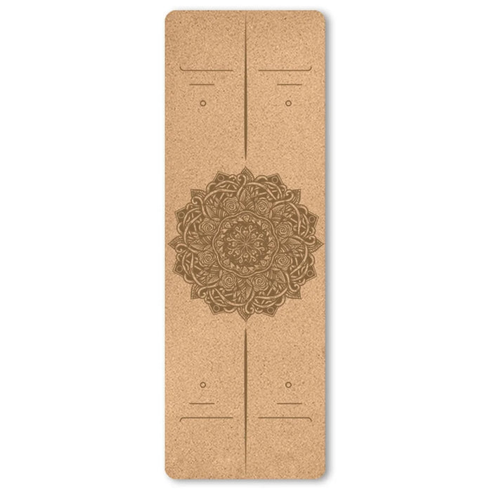 183 x 58 x 0.6cm Cork Yoga Mat Dual Sided Non Slip Exercise Mat TPE Yoga Pad - Flower Line 1 - 1