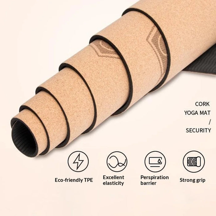 183 x 58 x 0.6cm Cork Yoga Mat Dual Sided Non Slip Exercise Mat TPE Yoga Pad - Flower Line 1 - 3