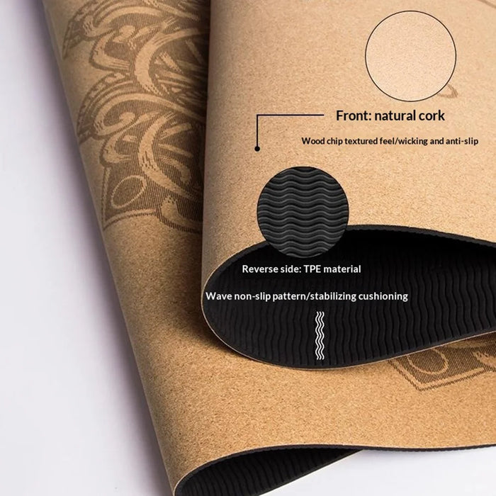 183 x 58 x 0.6cm Cork Yoga Mat Dual Sided Non Slip Exercise Mat TPE Yoga Pad - Flower Line 1 - 4