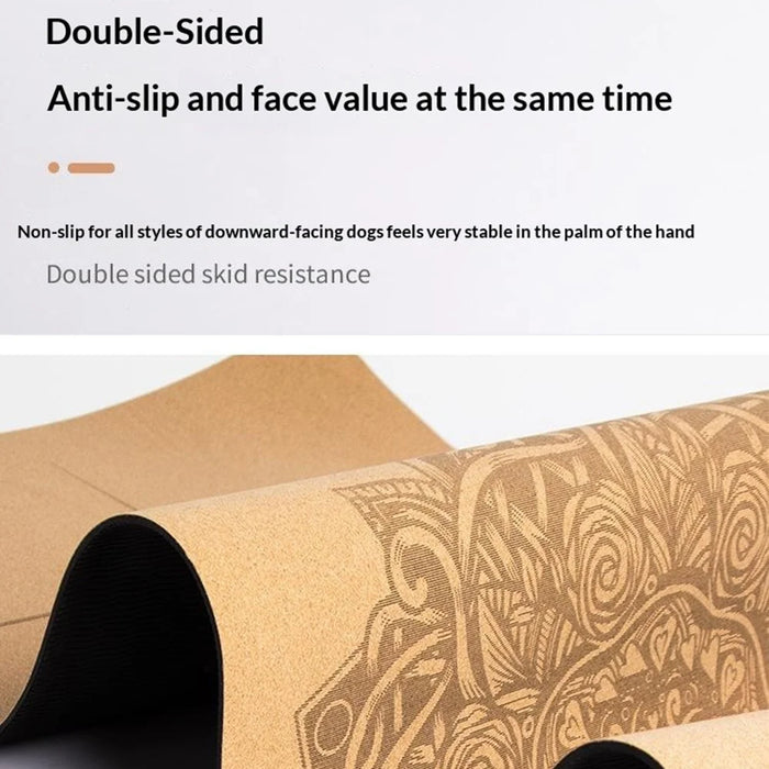 183 x 58 x 0.6cm Cork Yoga Mat Dual Sided Non Slip Exercise Mat TPE Yoga Pad - Flower Line 1 - 5