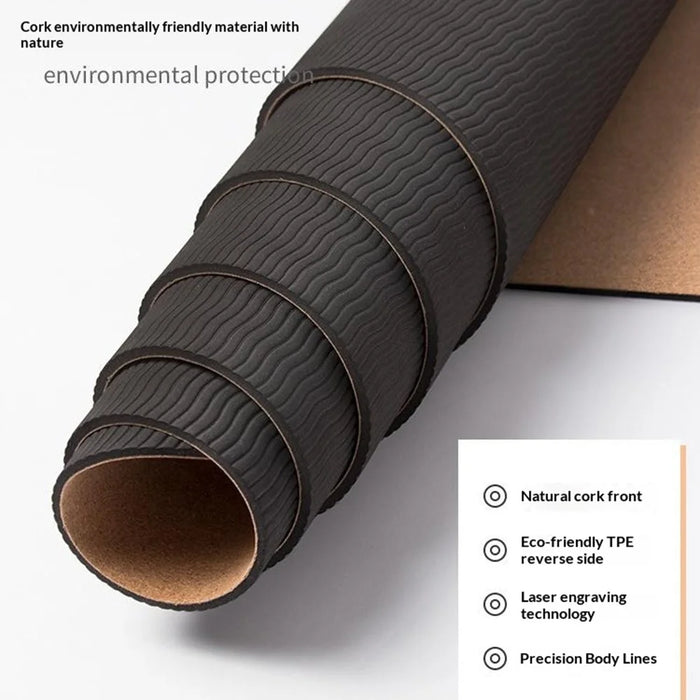 183 x 58 x 0.6cm Cork Yoga Mat Dual Sided Non Slip Exercise Mat TPE Yoga Pad - Flower Line 1 - 6