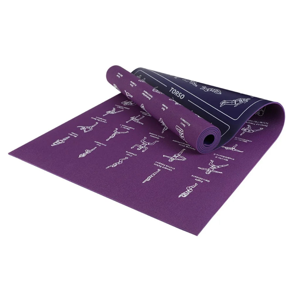 4mm PVC Yoga Mat Non-slip Fitness Exercise Mat with Yoga Poses Guide for Men Home Gym - Purple / Blue - 1