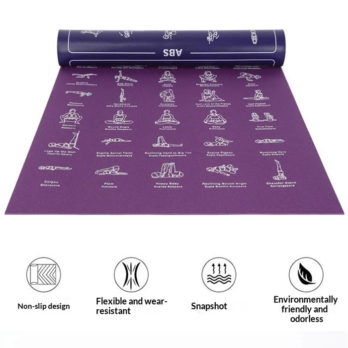 4mm PVC Yoga Mat Non-slip Fitness Exercise Mat with Yoga Poses Guide for Men Home Gym - Purple / Blue - 6