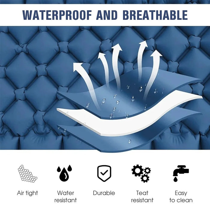 Camping Sleeping Pad Waterproof Mat Inflatable Sleeping Mattress Folding Single Bed with Air Pillow - Blue - 4
