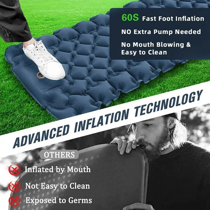 Camping Sleeping Pad Waterproof Mat Inflatable Sleeping Mattress Folding Single Bed with Air Pillow - Blue - 6