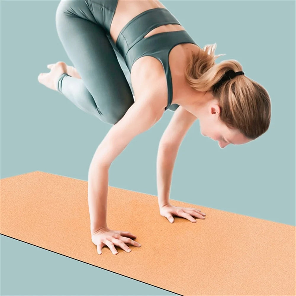AMYUP 1830x610x5mm Cork + Natural Rubber Yoga Beginner Training Mat Anti-skid Fitness Exercise Pilates Floor Pad - 2