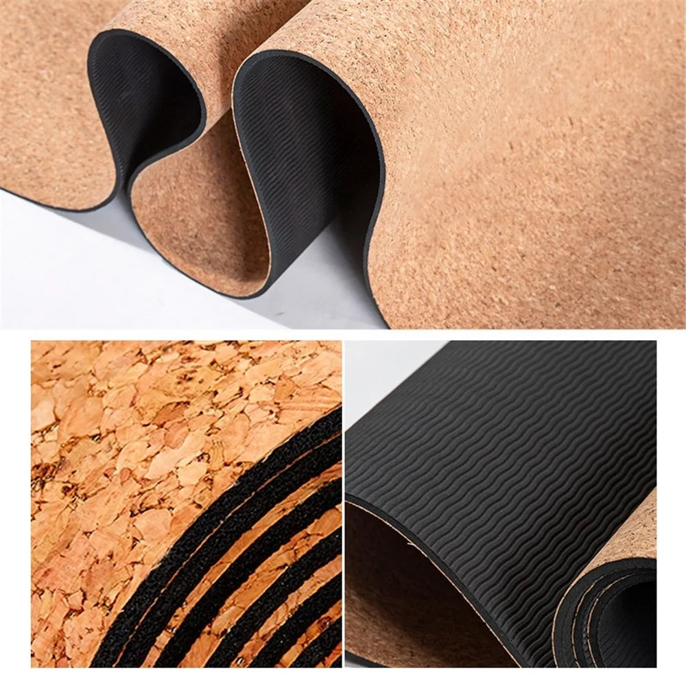 AMYUP 1830x610x5mm Cork + Natural Rubber Yoga Beginner Training Mat Anti-skid Fitness Exercise Pilates Floor Pad - 3