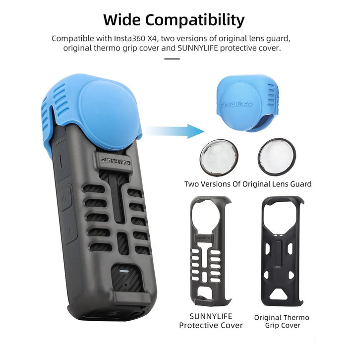 SUNNYLIFE X4-BHT818 For Insta360 X4 Silicone Protective Case Camera Sleeve with Lens Cap Cover - Black - 3