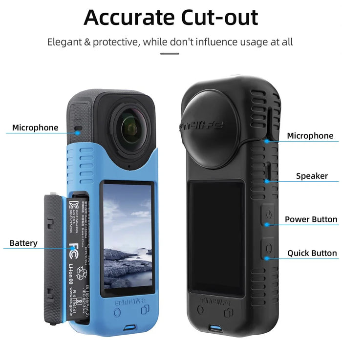 SUNNYLIFE X4-BHT818 For Insta360 X4 Silicone Protective Case Camera Sleeve with Lens Cap Cover - Black - 5