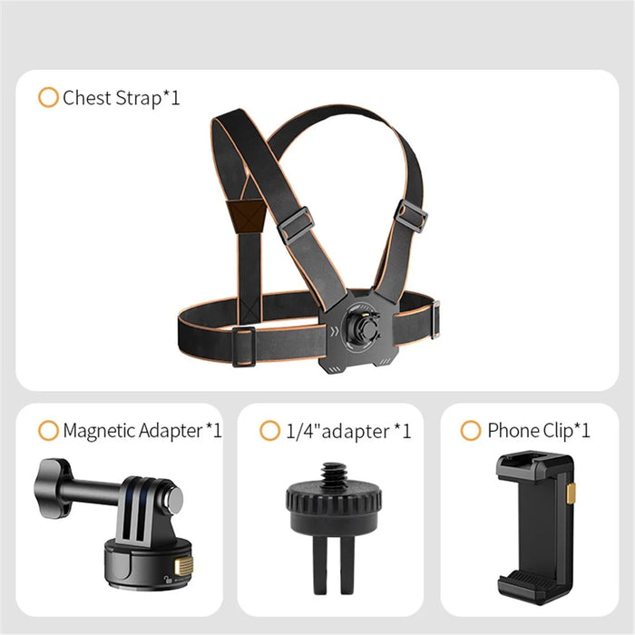 Gp-032 Action Camera Chest Strap + Magnetic Quick Release Base + 1 / 4 Mini Adapter + Phone Clip - 2