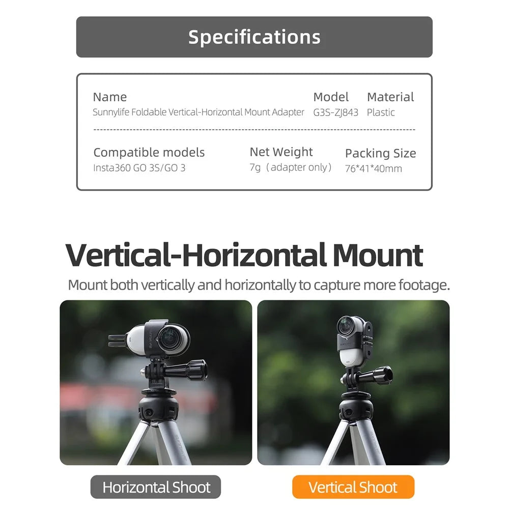 SUNNYLIFE G3S-ZJ843 For Insta360 GO 3S / GO 3 Vertical Horizontal Shooting Bracket Plastic Mount Adapter - 3