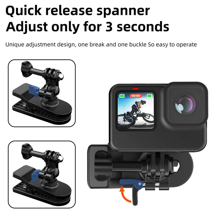 For GoPro / DJI / Insta360 Action Camera 360 Degrees Rotation Backpack Clip Camera Mount Bracket - 2