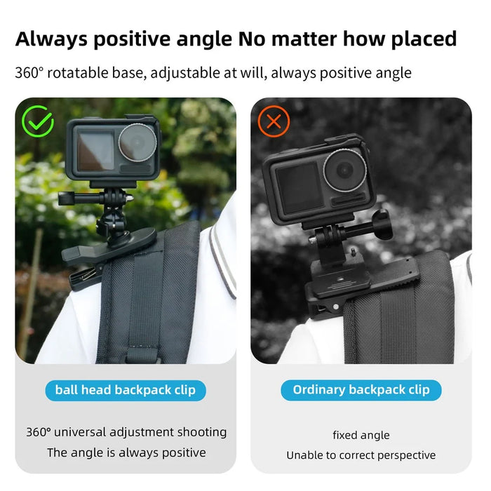 For GoPro / DJI / Insta360 Action Camera 360 Degrees Rotation Backpack Clip Camera Mount Bracket - 3