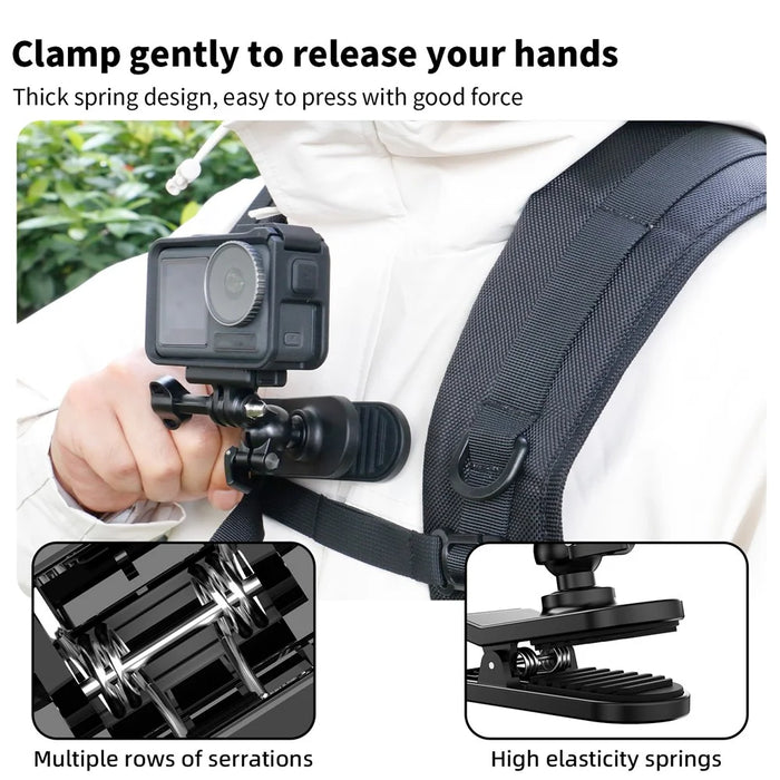 For GoPro / DJI / Insta360 Action Camera 360 Degrees Rotation Backpack Clip Camera Mount Bracket - 4
