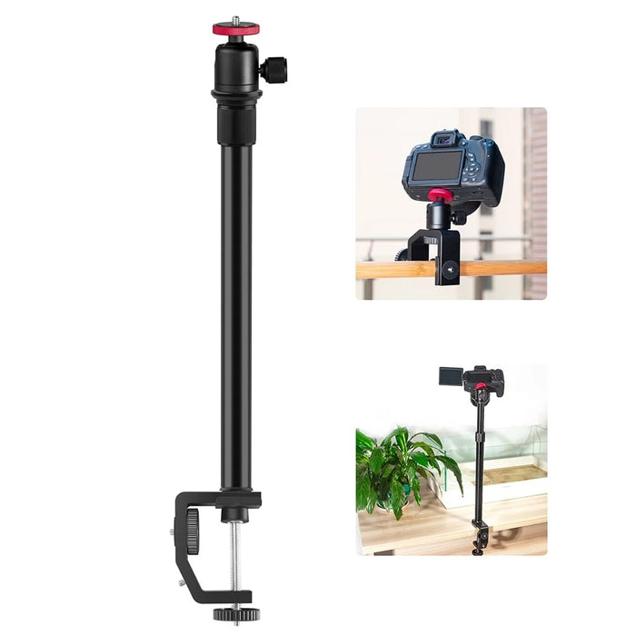 PULUZ PU3064B C-Clamp with Ball Head Gimbal Adjustable Center Column Extension Rod, Rod Length 33-60cm - 1
