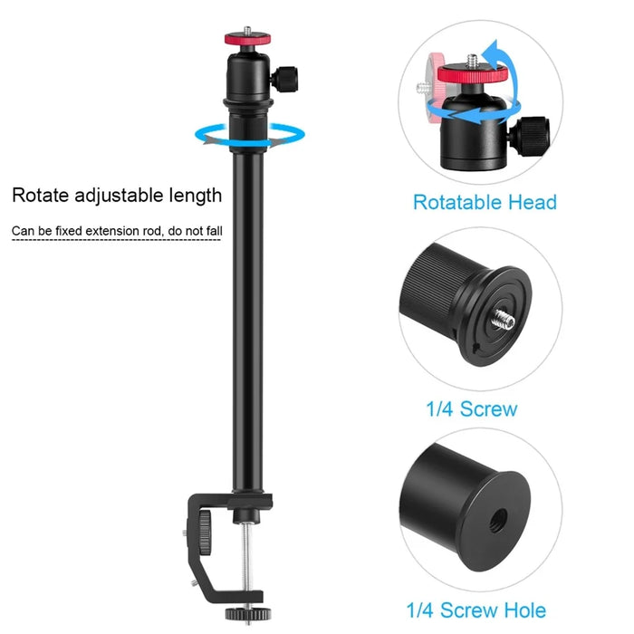 PULUZ PU3064B C-Clamp with Ball Head Gimbal Adjustable Center Column Extension Rod, Rod Length 33-60cm - 3