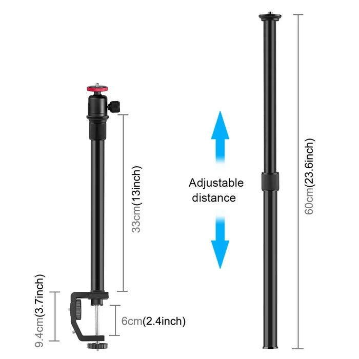 PULUZ PU3064B C-Clamp with Ball Head Gimbal Adjustable Center Column Extension Rod, Rod Length 33-60cm - 6