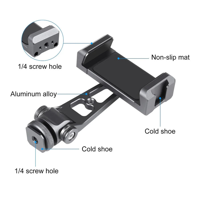PULUZ PU3207B Cold Shoe Phone Clamp 360-Degree Rotation Aluminum Alloy Phone Clip Bracket - 3