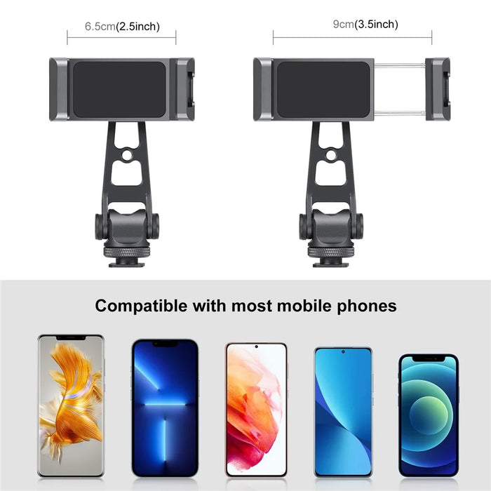 PULUZ PU3207B Cold Shoe Phone Clamp 360-Degree Rotation Aluminum Alloy Phone Clip Bracket - 4