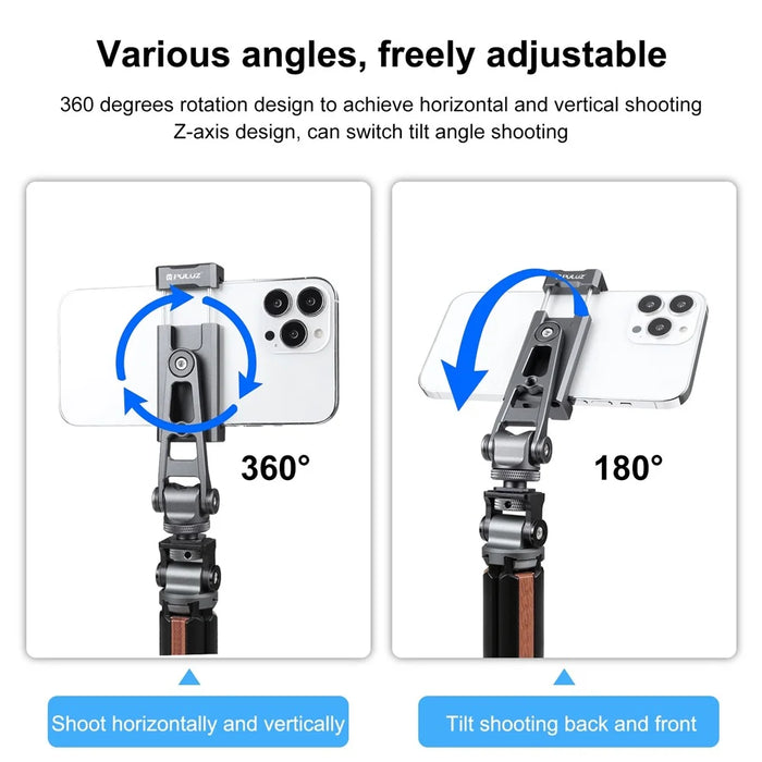 PULUZ PU3207B Cold Shoe Phone Clamp 360-Degree Rotation Aluminum Alloy Phone Clip Bracket - 5
