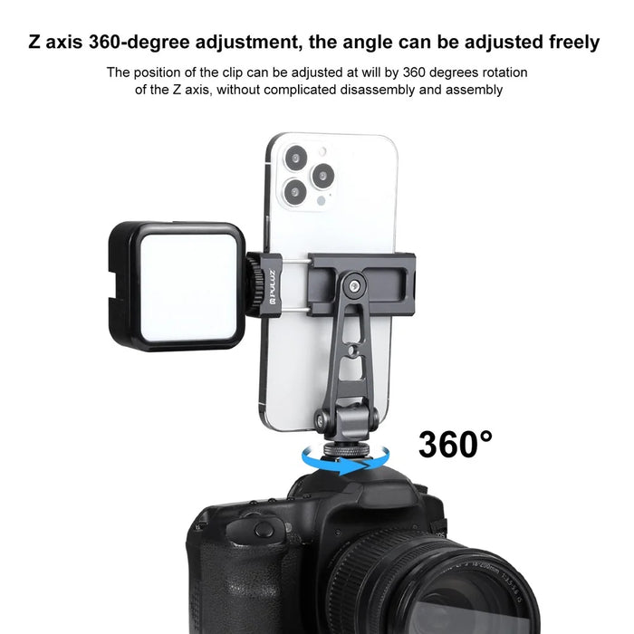 PULUZ PU3207B Cold Shoe Phone Clamp 360-Degree Rotation Aluminum Alloy Phone Clip Bracket - 6