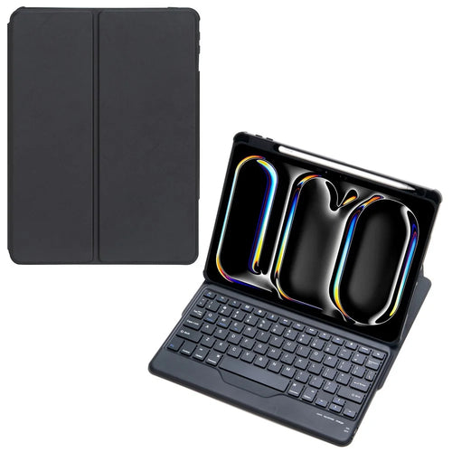 L13-B For iPad Pro 11 (2024) PU Leather+Acrylic Tablet Rotary Stand Cover with Keyboard - Black - 1