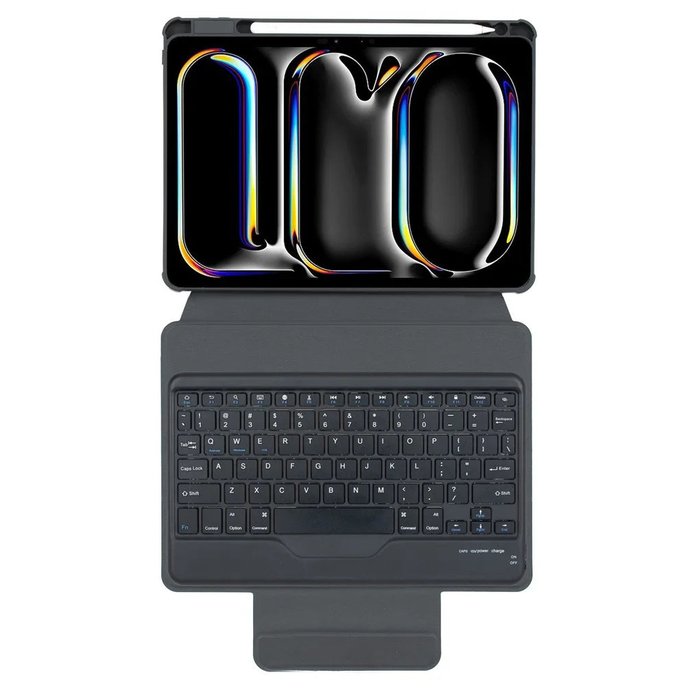 L13-B For iPad Pro 11 (2024) PU Leather+Acrylic Tablet Rotary Stand Cover with Keyboard - Black - 4