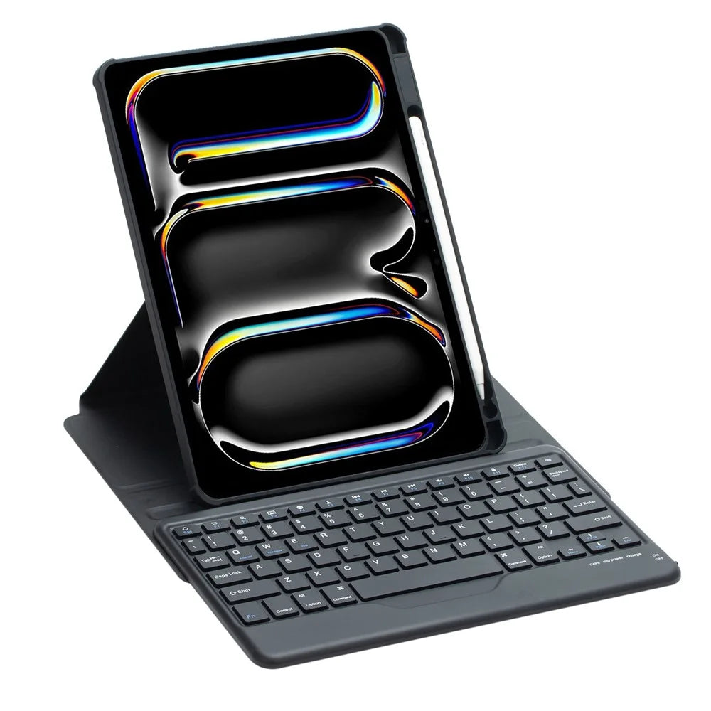 L13-B For iPad Pro 11 (2024) PU Leather+Acrylic Tablet Rotary Stand Cover with Keyboard - Black - 6
