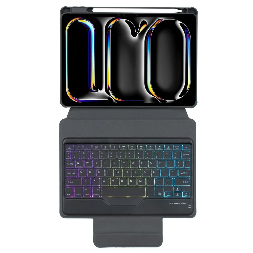 L13-BS For iPad Pro 11 (2024) PU+Acrylic Tablet Rotary Stand Cover with Backlit Bluetooth-compatible Keyboard - Black - 4