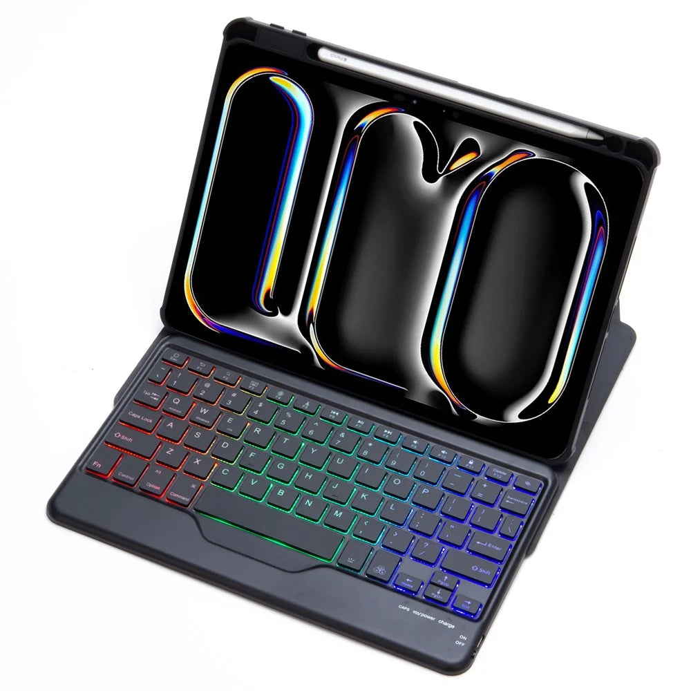 L13-BS For iPad Pro 11 (2024) PU+Acrylic Tablet Rotary Stand Cover with Backlit Bluetooth-compatible Keyboard - Black - 5