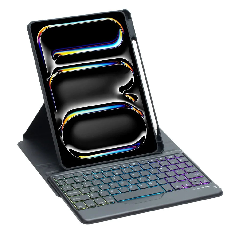 L13-BS For iPad Pro 11 (2024) PU+Acrylic Tablet Rotary Stand Cover with Backlit Bluetooth-compatible Keyboard - Black - 6