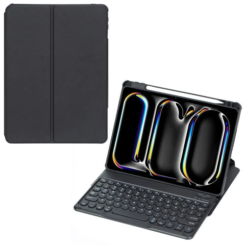 YL13 For iPad Pro 11 (2024) PU+Acrylic Rotary Stand Tablet Cover with Round Key Keyboard - Black - 1