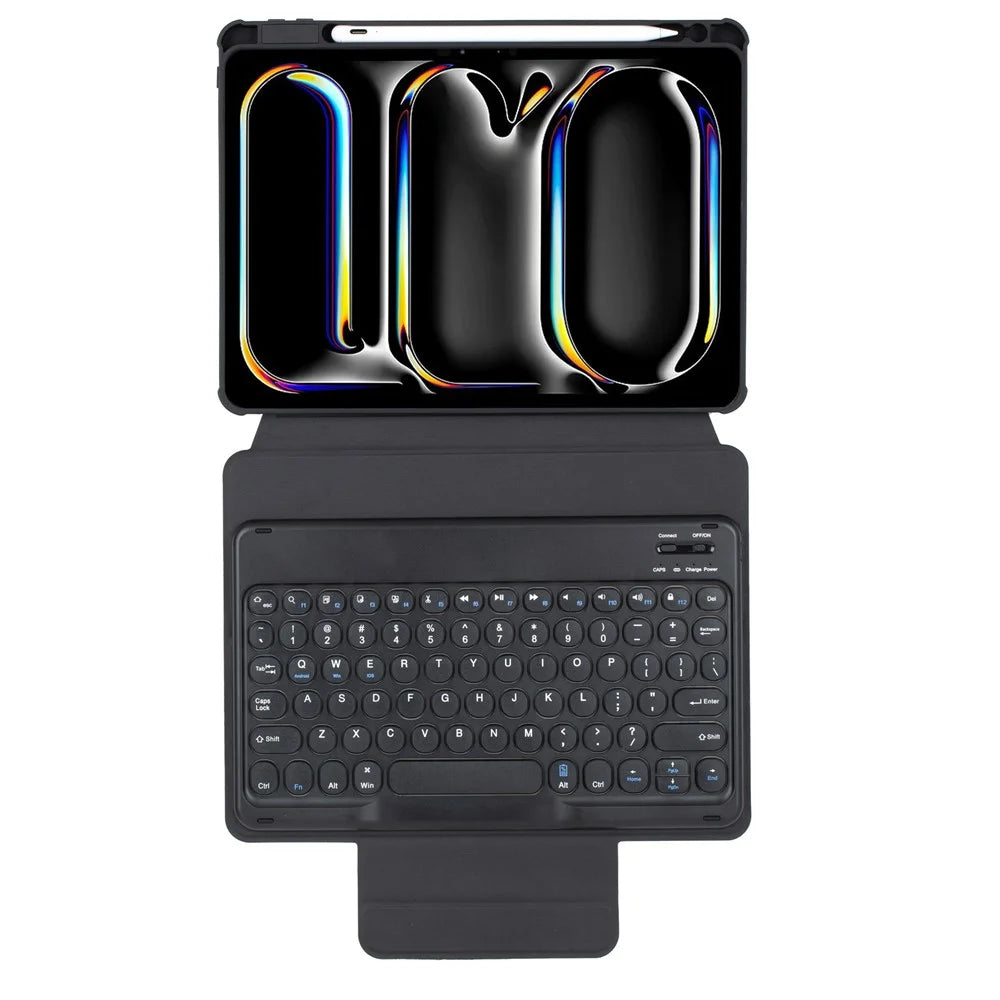 YL13 For iPad Pro 11 (2024) PU+Acrylic Rotary Stand Tablet Cover with Round Key Keyboard - Black - 4